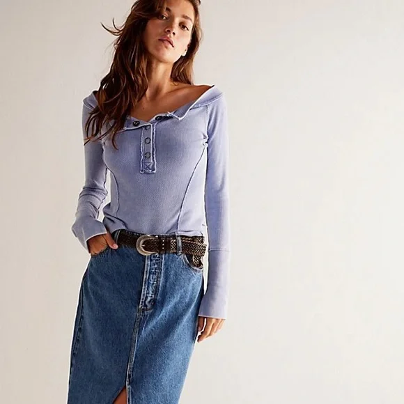 Free People We The Free Own Hand Henley In Rock Crystal - Picture 3 of 4